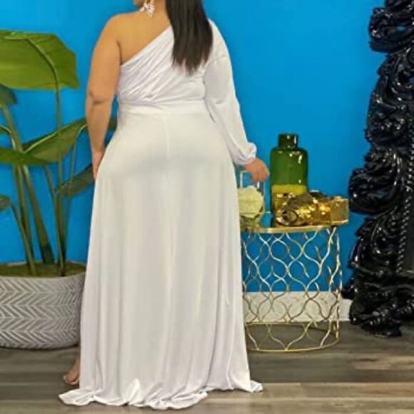 IyMoo Womens Sexy Plus Size Long Sleeve Ruched Elegant High Low Maxi Dress - Picture 2 of 15